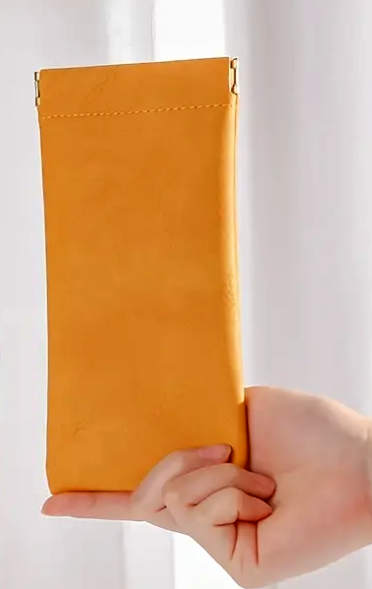 Pouzdro na brýle QiiM MP-11 oranžové, měkké, pružinové, eko kůže